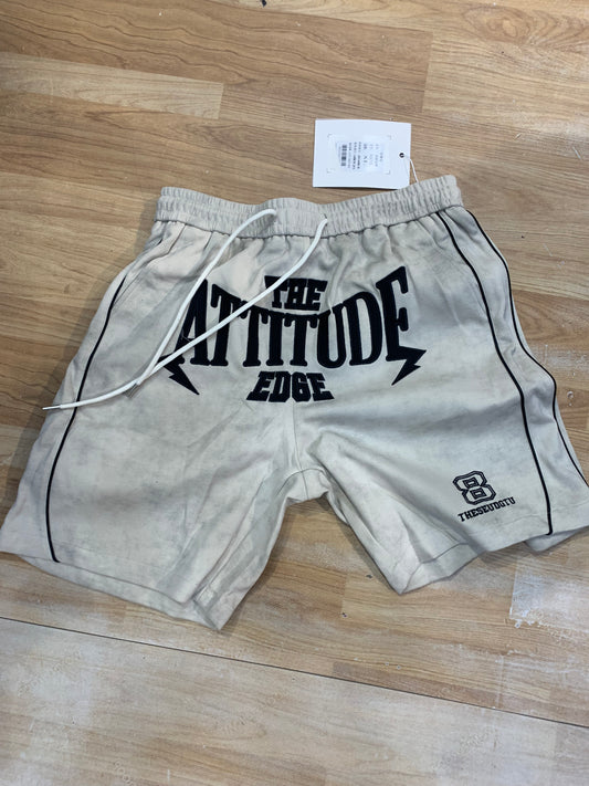 THE ATTITUDE EDGE Cream Colour Black Embroidered Premium Quality Unisex Shorts 6825