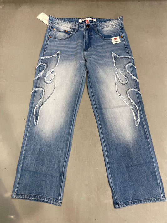 DRAKON Faded Light Blue Colour Fire Denim Patch Premium Quailty Straight Fit Imported Jeans 5095-A