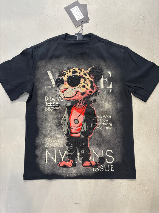 ALINDA HOMME Black Grey Colour Pink Panther Stone Print Imported Oversized Unisex TShirt 39943