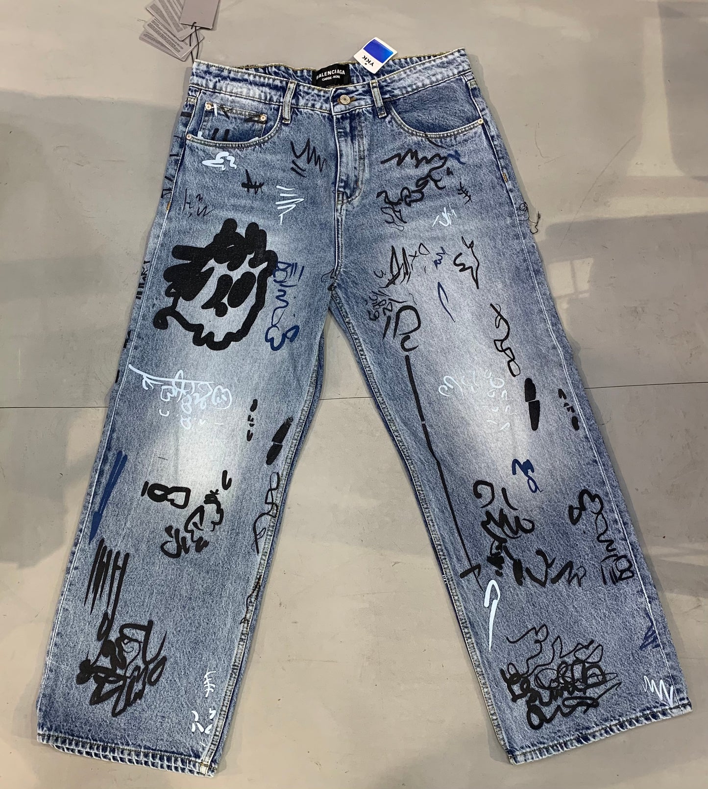 LAB BAL Faded Blue Denim With Painted Premium Quality Straight Baggy Fit Jeans 524F