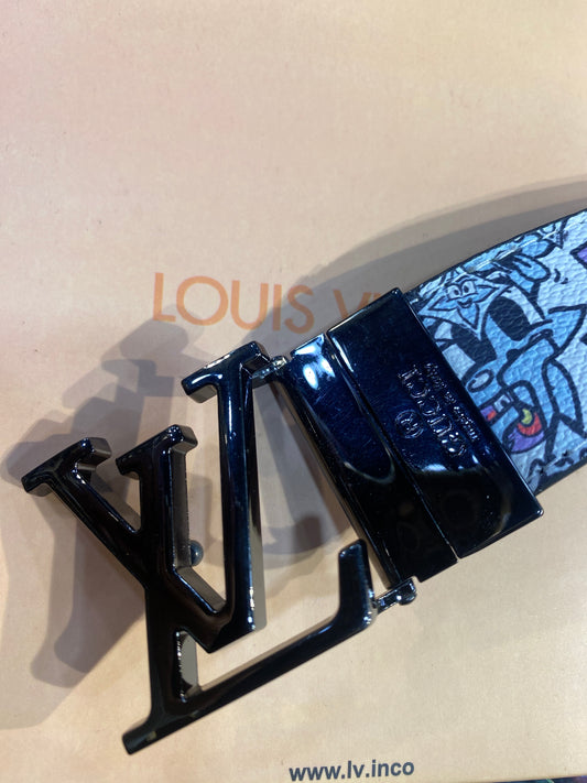 UOL LOU Black Buckle White Multi colour Printed Double Side Strap Unisex Belt 989927