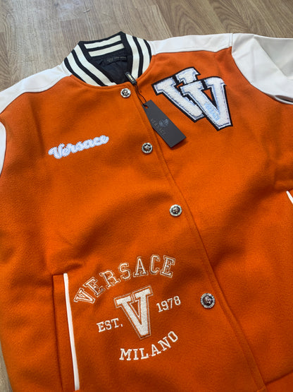 REV Orange Colour With Front Embroidery Premium Quality Varsity Jacket 90950