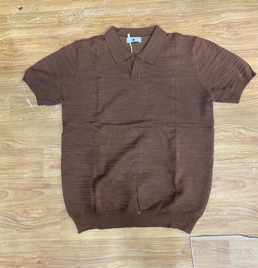 Man Style Brown Colour Knitte  Premium Quality Unisex Collar T-Shirt R86067