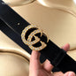 Cug Guc Black Strap Golden Stud Stone Buckle Belt 989057