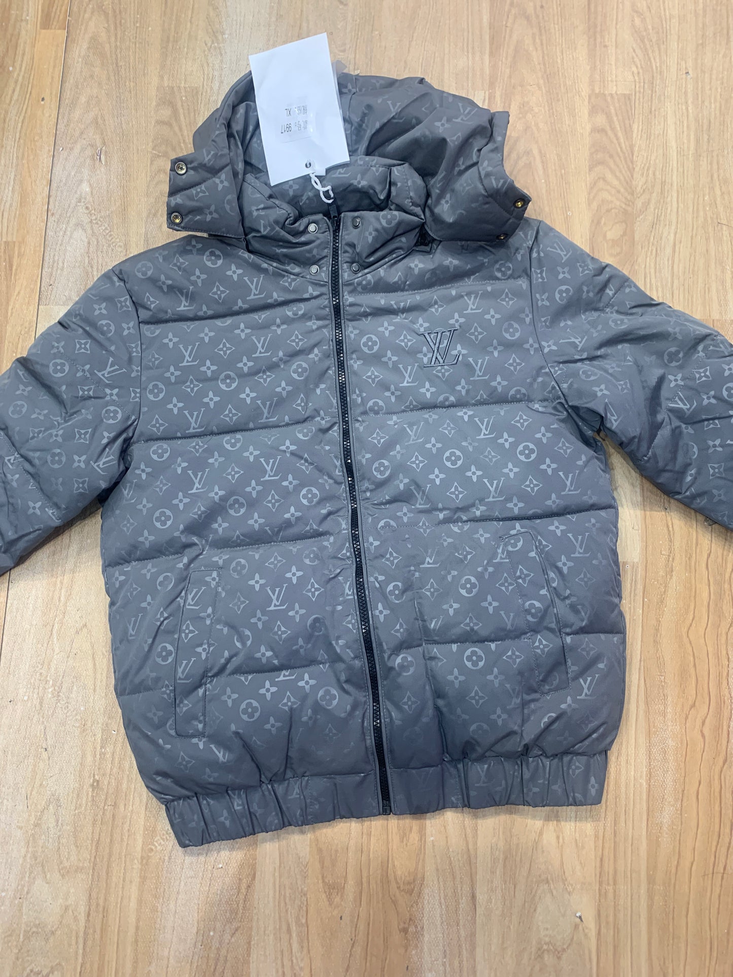 OUL Jacket Dark Grey Colour Monogram Print With Hoodie 9918