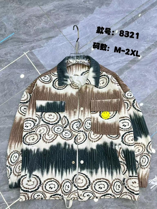 ZWX Off White Green Brown Colour Smile Print Full Sleeve Jacket 8321