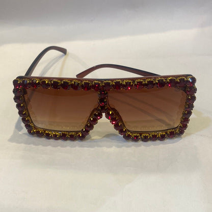 MAH Brown Frame Brown Shade Crystal Rhinestone Sunglass