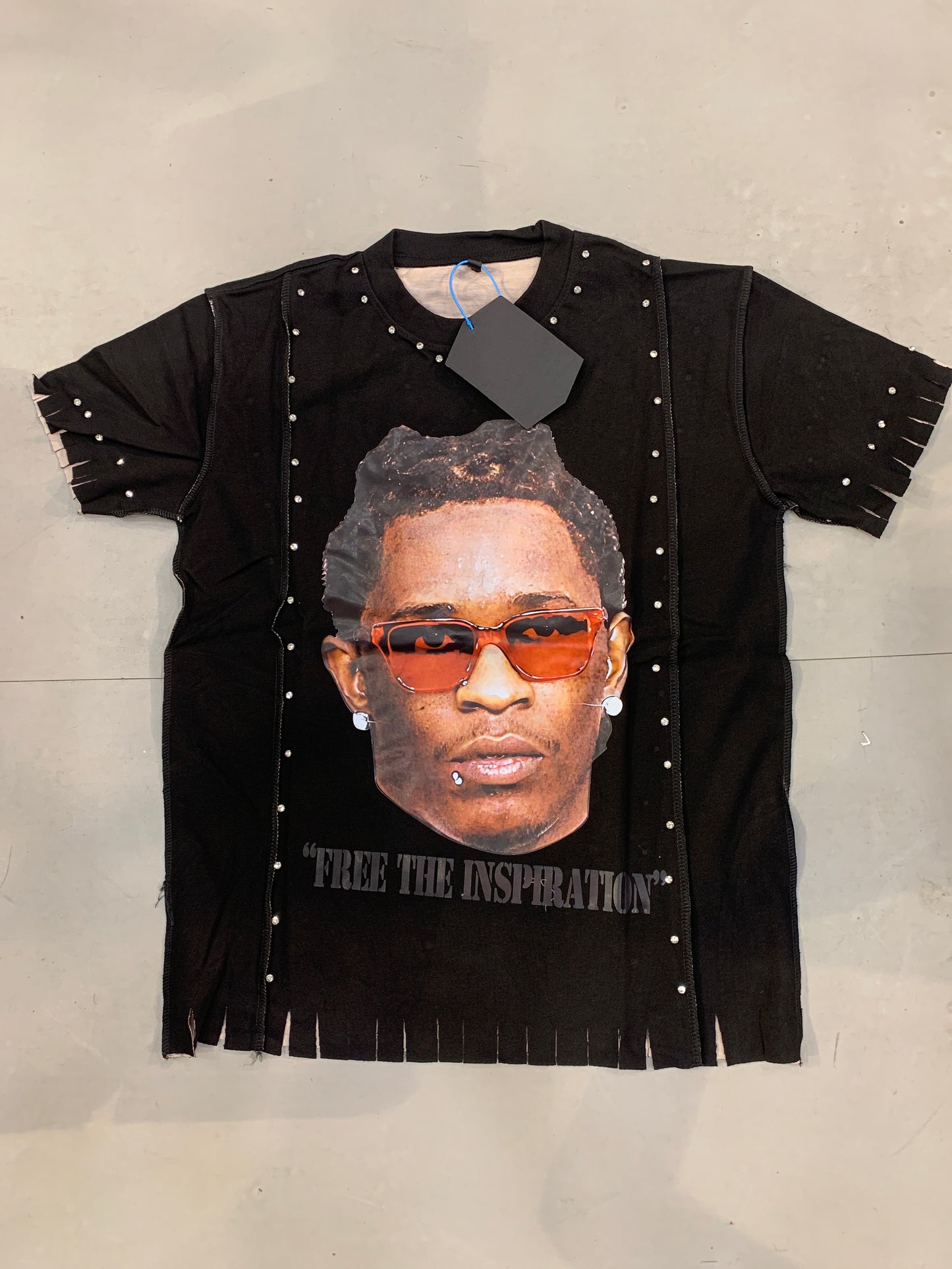 ME “Free The Inspiration “ Black Colour Face Print With Stone Studd Premium Quality Imported Oversized Unisex T Shirt 990374
