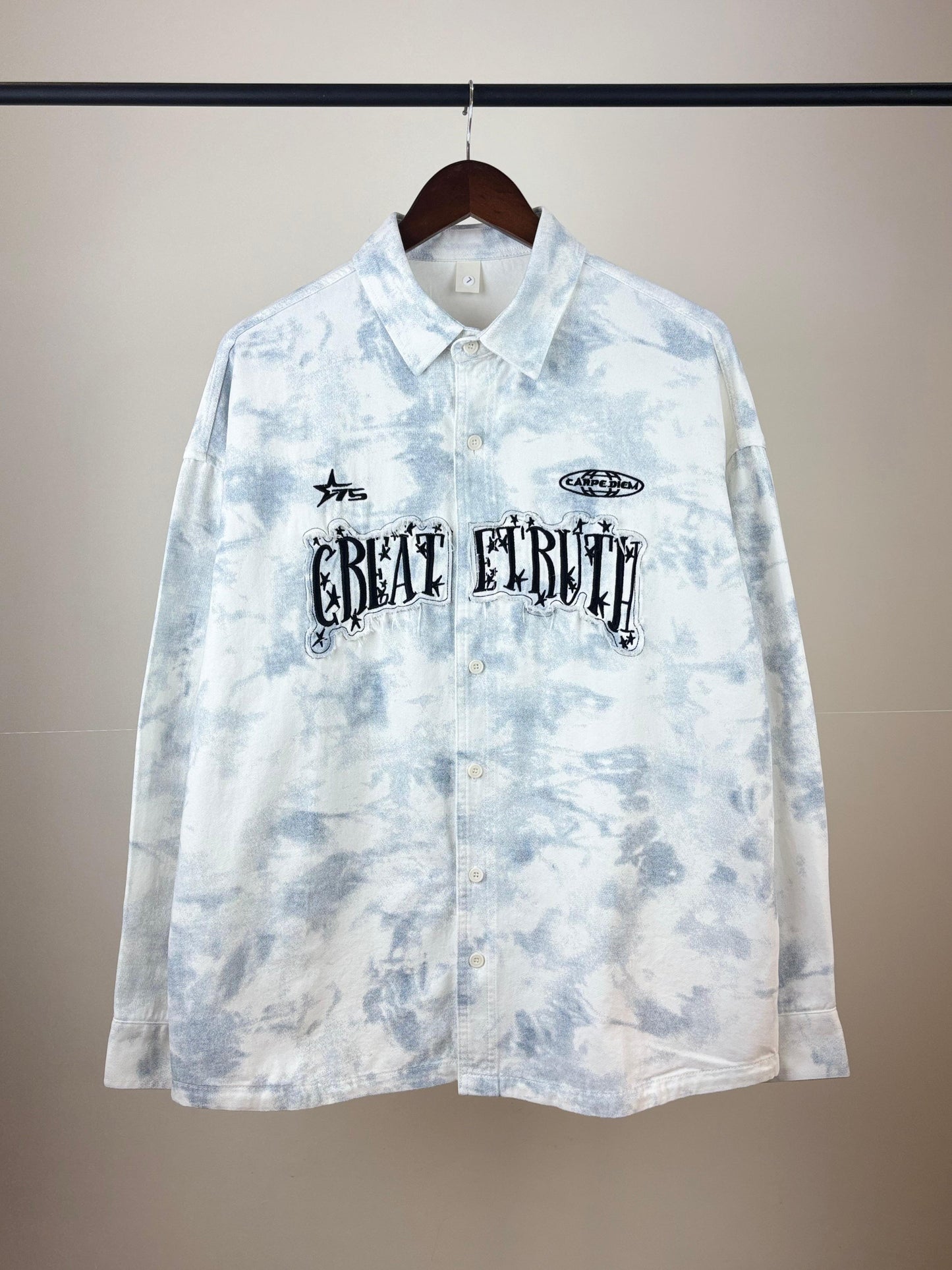 GREAT ETRUTH Carpediem Blue White Dual Tone Full Sleeve Shacket 3661