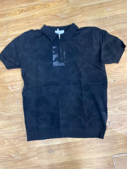 Best Garment Black Half Zip Knitted Premium Quality Unisex Collar T-Shirt T68015