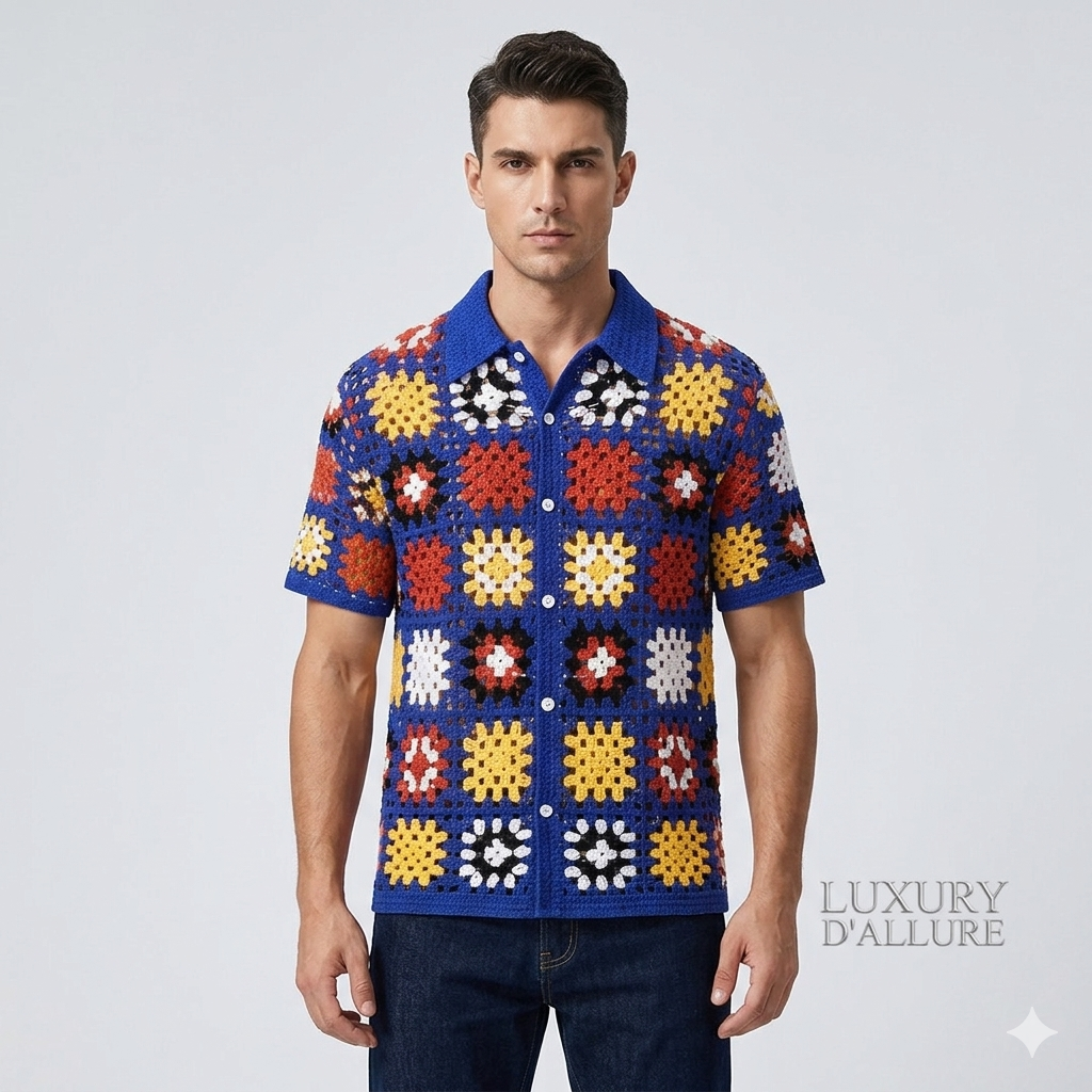 Panda Crochet Blue Orange Cream Yellow Colour See-Through Imported Unisex Shirt MS0135