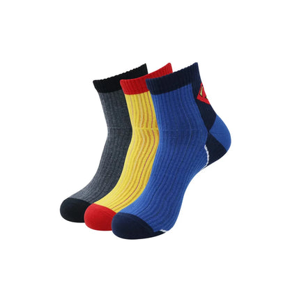 JUSTICE LEAGUE MEN'S COTTON HIGH ANKLE SPORTS RIB SOCKS - SUPERMAN,BATMAN,FLASH - (PACK OF 3 PAIRS/1U)