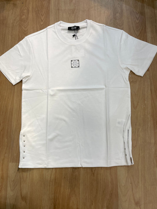 D&M White Colour B Embroidery  Logo Imported Round Neck T-Shirt 6618