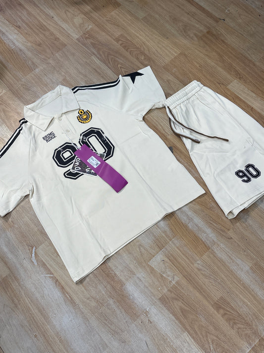Brimg Ridge Cream Colour Coller 90 Tshirt Shorts Imported Coord Set T53