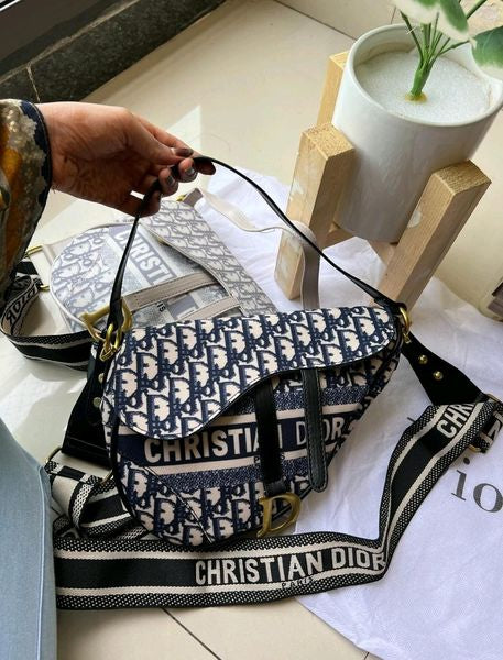 Oid Black White Colour Embroidery Work Ladies Sling Bag With Box 68882