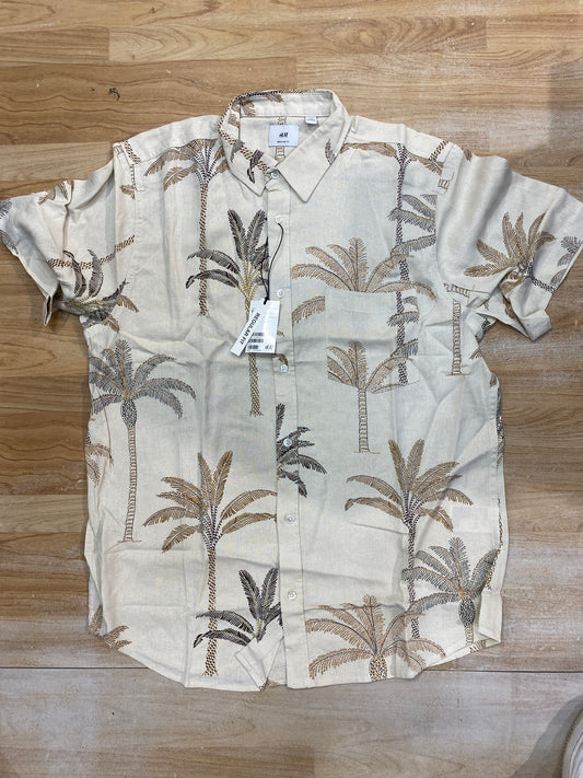 M&H Cream Colour Print Half Sleev Linen Beach Shirt 987026