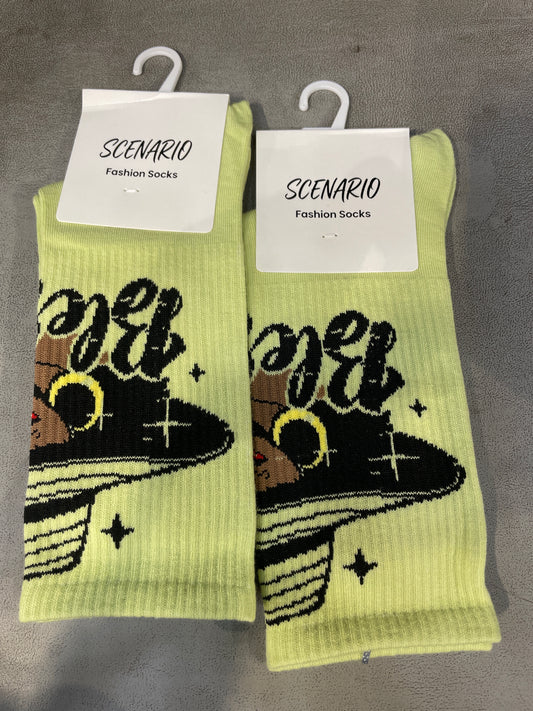 Scenario Green Colour Blessed Print Premium Quality Full Socks 991246