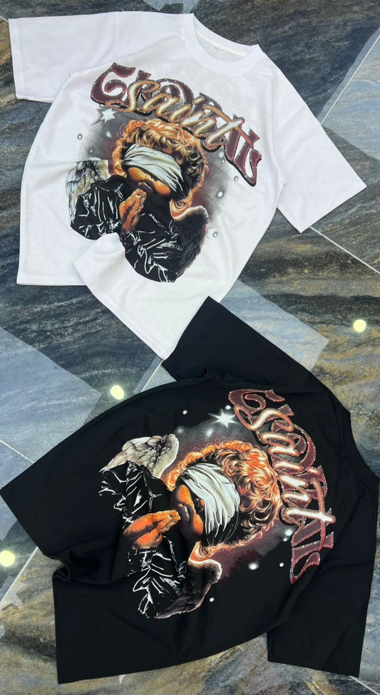 SAINT Black Colour Baby Boy Print Imported Oversized Unisex T Shirt 990870