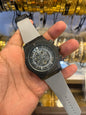 Buh Silver Grey Silicone Strap Black Dial Chrono Watch For Men 400929