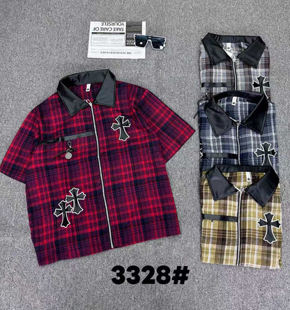 FASHION LINE Black white Check With Black Leather Collar Premium Quality Imported Unisex Coord Set 990696