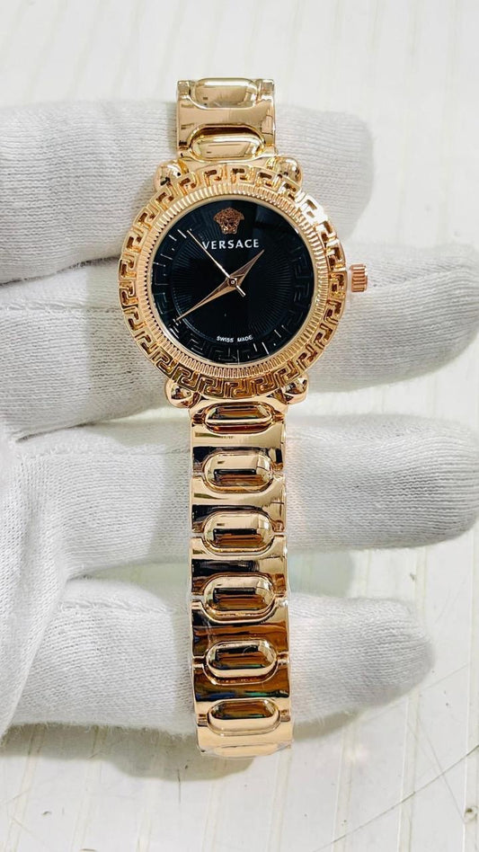REV VER Copper Silver Chain Black Dial Ladies Watch 989302