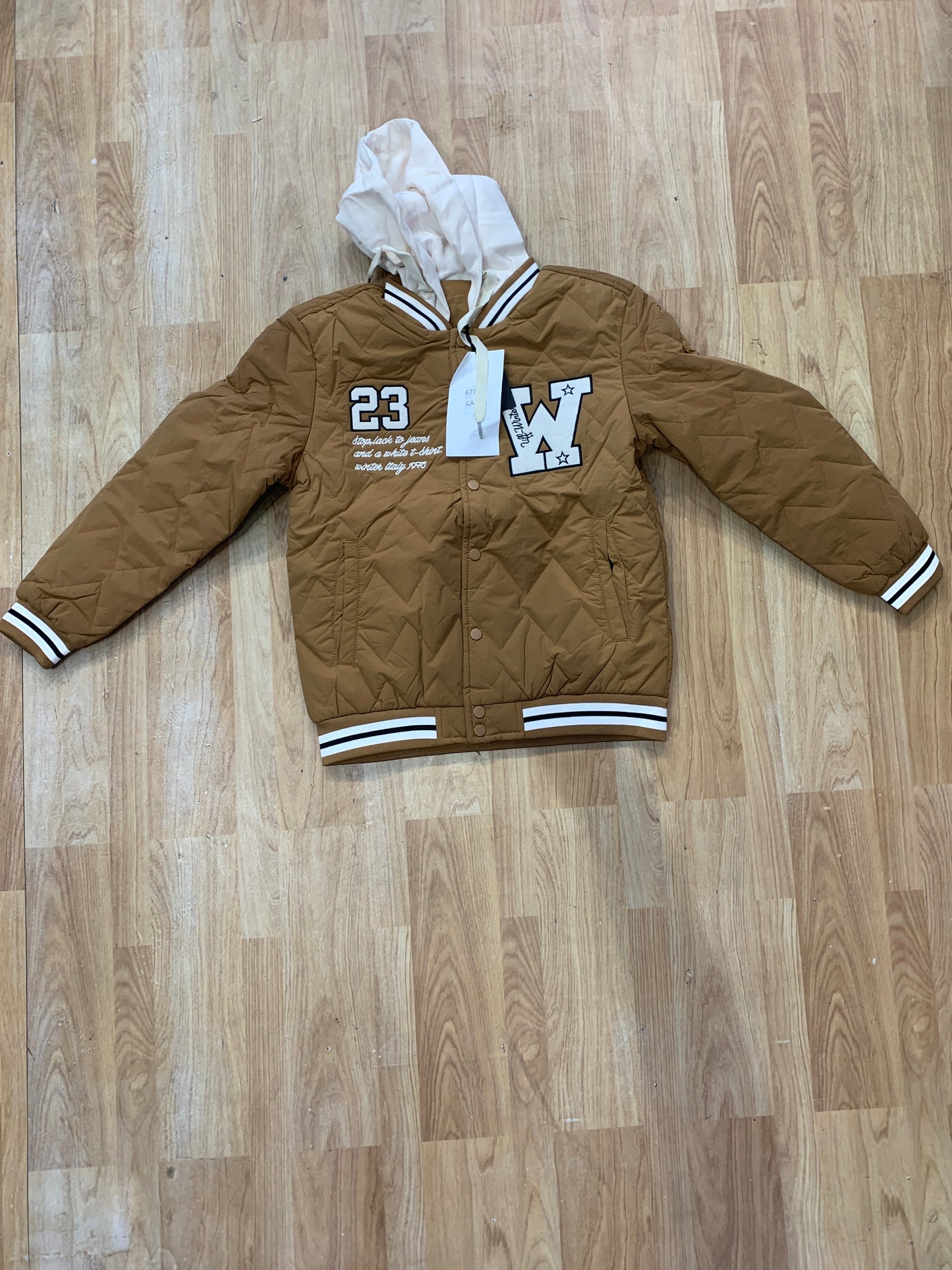 Uff-Winter Brown Colour With Crarame Embroidery Design Premium Quality Varsity Jacket 67716