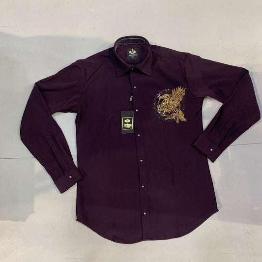 AQUARIUS Purple Colour Unicorn Gold Black Stud Design Premium Quality Full sleeve Shirt 2573