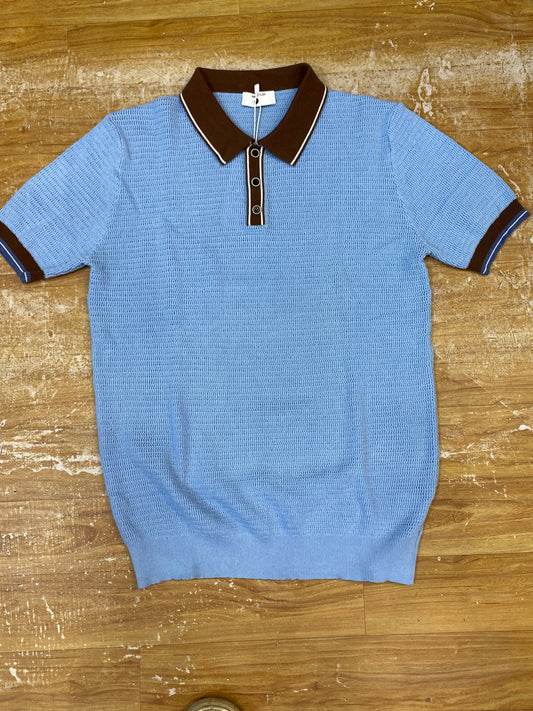 REA Aertu Sky Blue Beige Colour  Knitted Premium Quality Unisex White Lining Collar T-Shirt R86131
