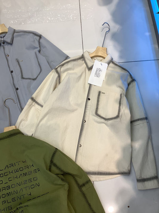 CLARITY CLOCKWORK Cream Denim Grey Line Oversized Men’s Shirt KY-2512
