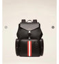 LAB BAL Black Colour Leather White Red Strap Premium Quality Imported Unisex Backpack 991332