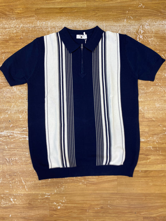 REA Aertu Blue White Colour Half Zip Knitted Premium Quality Unisex Collar T-Shirt R86077