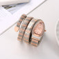 LVB Copper Silver Snake Chain Ladies Stud Peach Dial Watch 989352