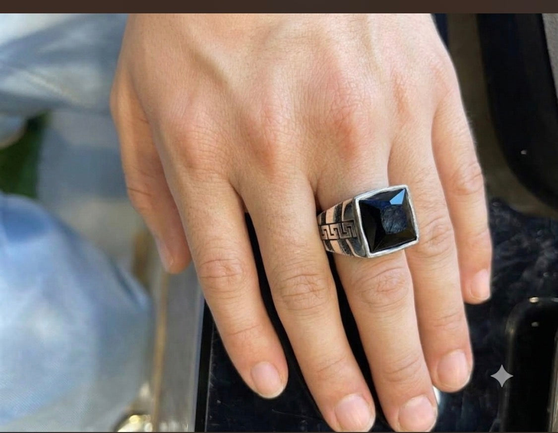Silver Colour Black Stone Stylish Ring for Men 991100