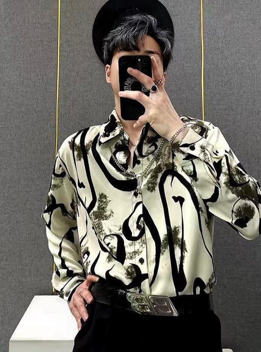 JCF Beige Green Black Print Colour Full Sleeve Imported Shirt 2330