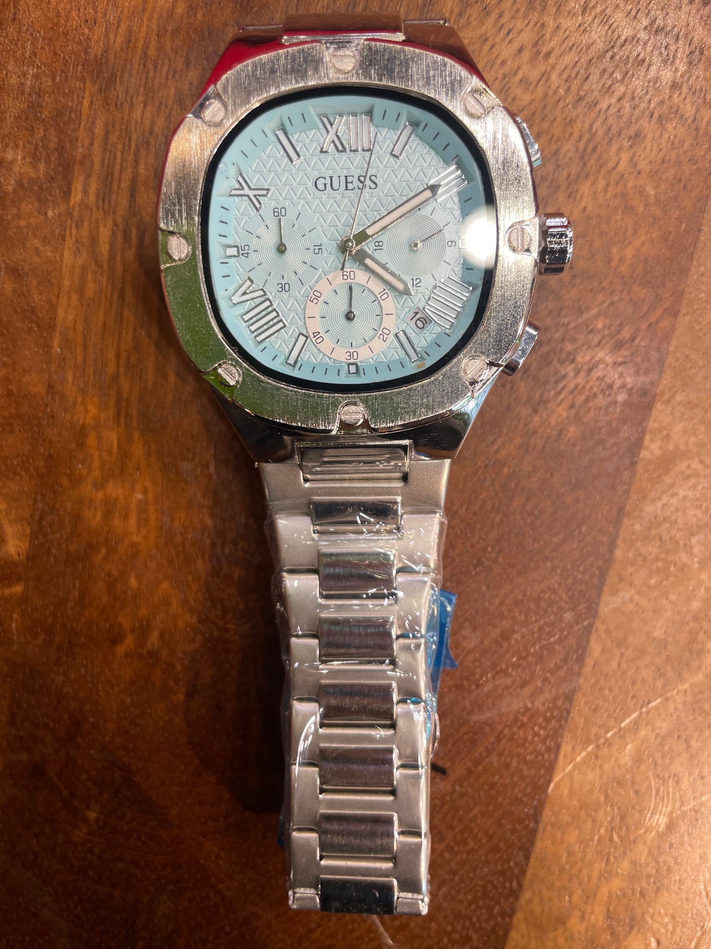 EUG GUE Silver Chain Sky Blue Dial Premium Quality Men Watch 990973