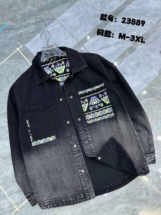 Black Colour With front Pocket Embroidery Full Sleeve Shirt Jacket 23889