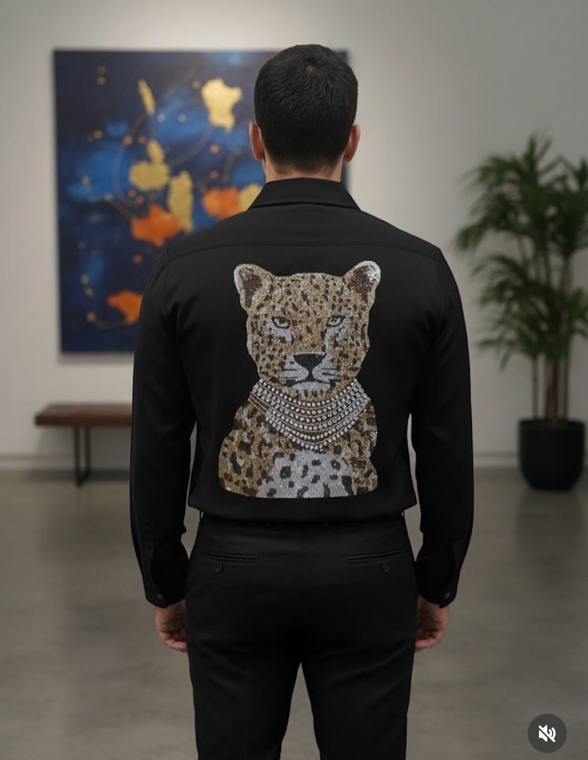 AQUARIUS Black Colour Tiger Gold Black Stud Design Premium Quality Full sleeve Shirt 2566