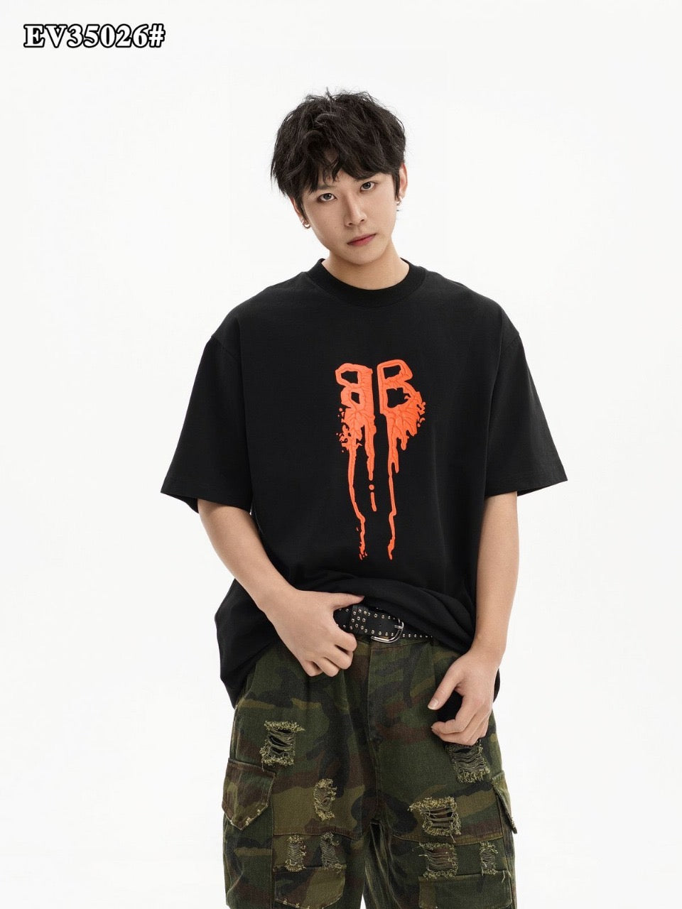 BAL LAB Black Colour Orange Print Premium Quality Imported Unisex T Shirt EV35026