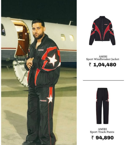 IMA AMI Black Red Colour AMIRI Embroidery Jacket And Lower Imported Unisex Coord Set 6608-A