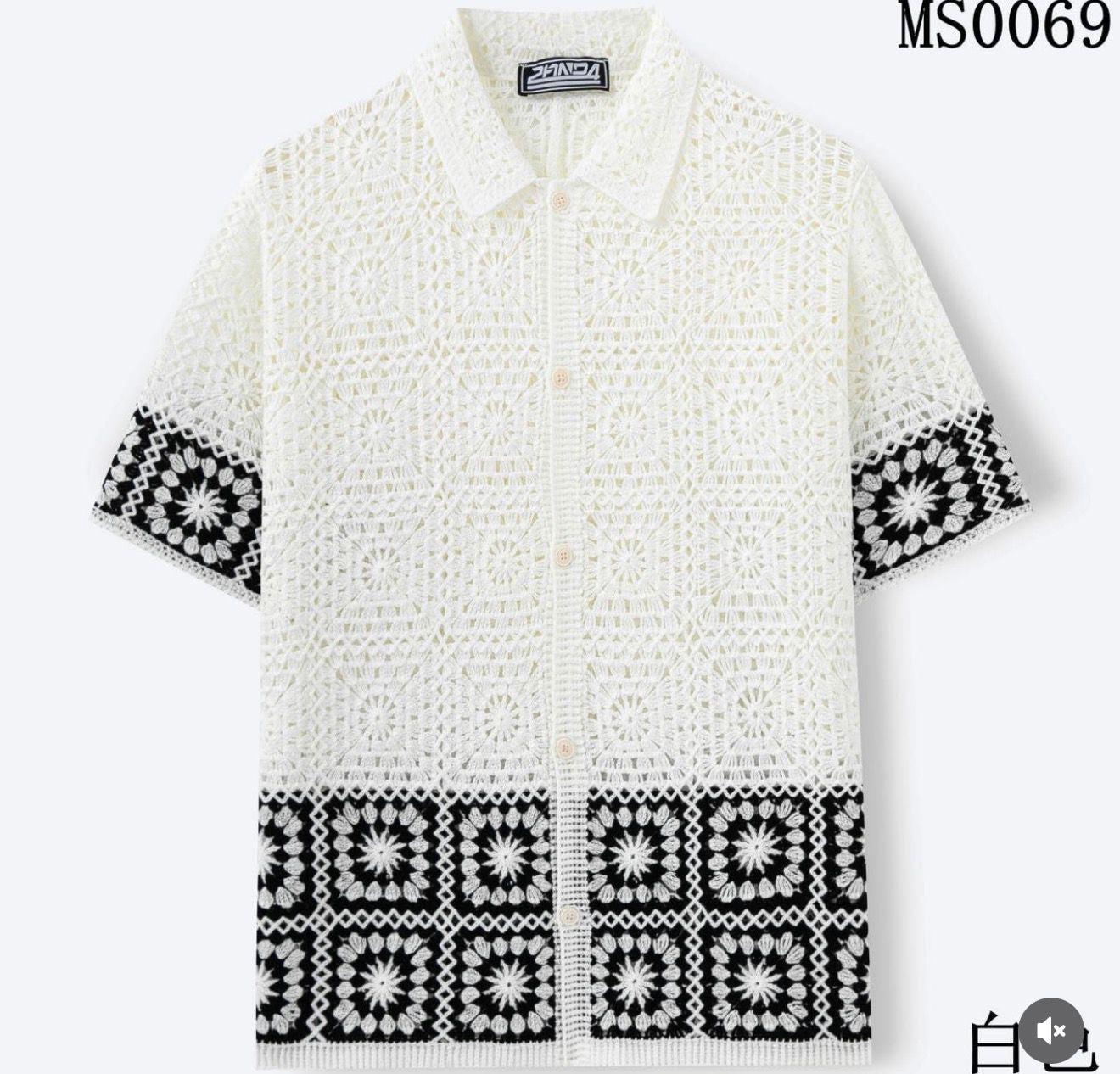 Panda Crochet Shirt White Colour With Black White Flower MS0069