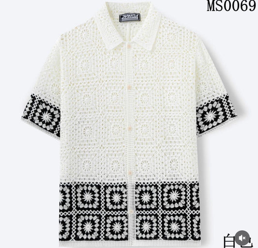 Panda Crochet Shirt White Colour With Black White Flower MS0069