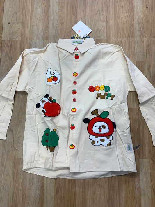 Maxsoul Shirt Cream Colour Embroidered Dog Print H2386