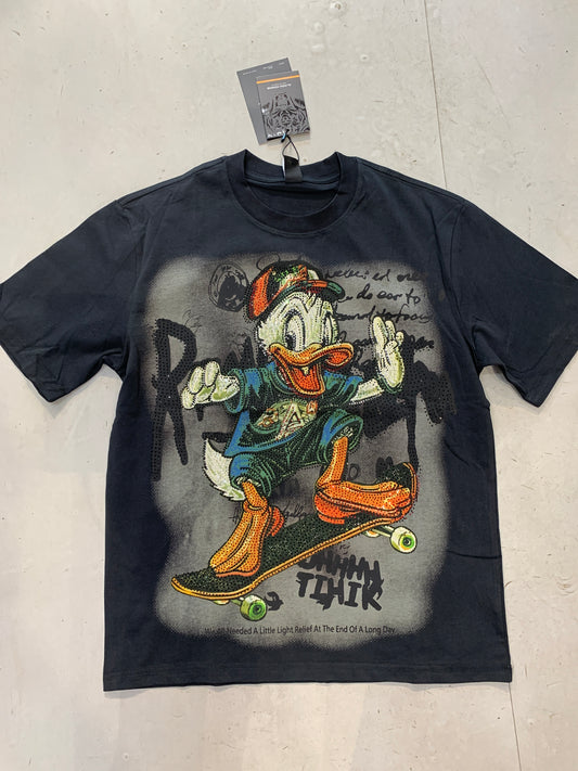 ALINDA HOMME Black Grey Colour TIHIK Duck Face Stone Print Imported Oversized Unisex TShirt 39965