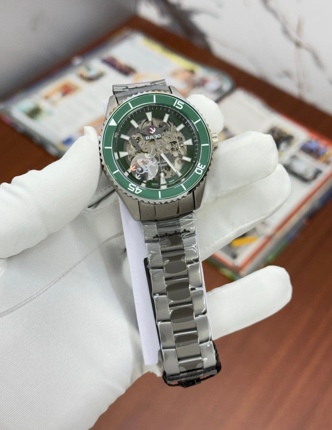 Dar Matt Black Chain Green Dial Automatic Men Watch 989459