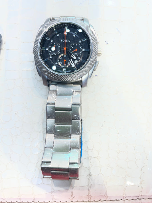 SOF FOS Silver Chain Black Orange Dial Chrono Work Men Watch 990942