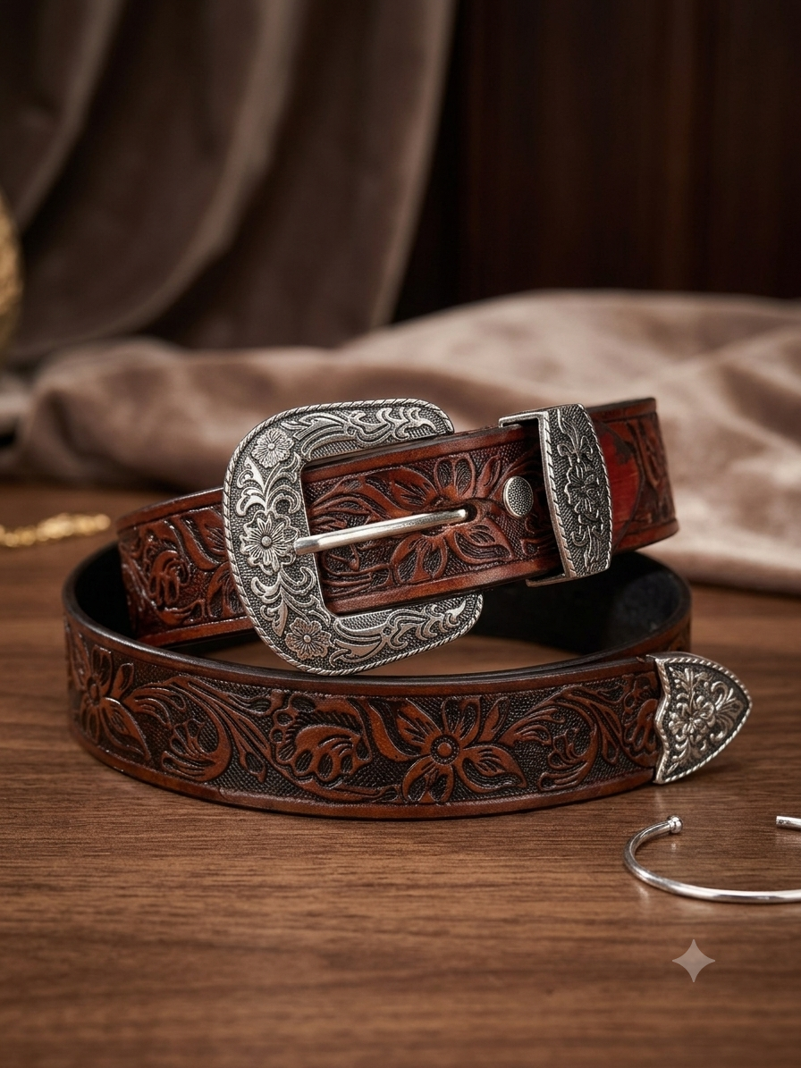 LDA Silver Buckle Brown Strap Heavy Design Premium Quality Unisex Belt 991440