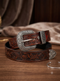 LDA Silver Buckle Brown Strap Heavy Design Premium Quality Unisex Belt 991440