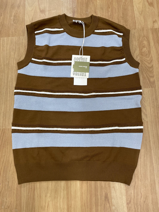 Casual Fashion Brown Colour Sky Blue White Lining Premium Quality Tank Top 26108