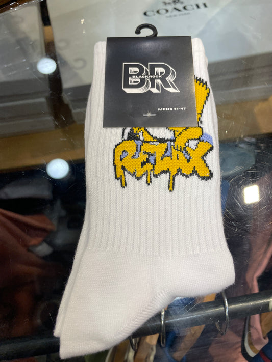 BR White Colour Yellow Relax Print Premium Quality Full Socks 990748