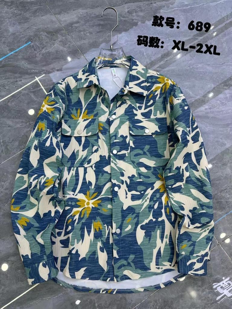 Unique Design X Original New Blue Color With Multiple Leaf Print Fashion Classic Peper Cotton Fabric Shirt Shackets 689     20190805